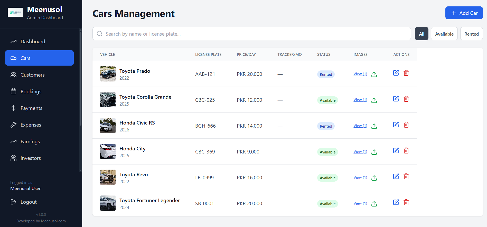 Car rental system screenshot 3